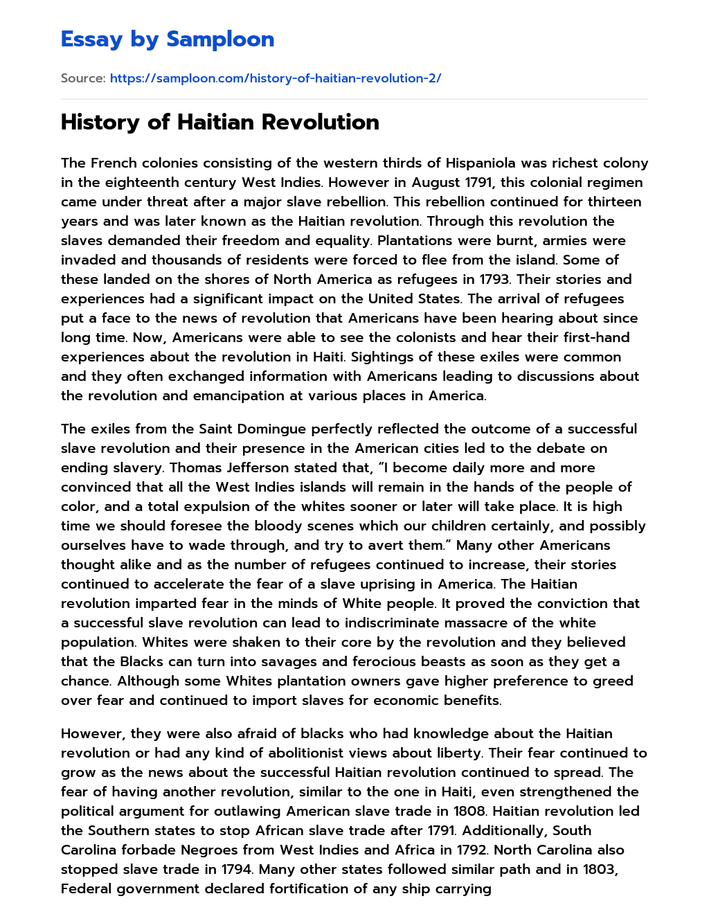 History of Haitian Revolution  essay