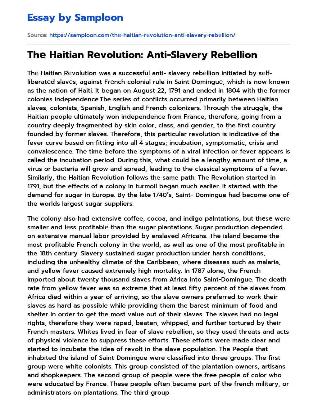 Thе Haitian Rеvolution: Anti-Slavery Rebеllion essay