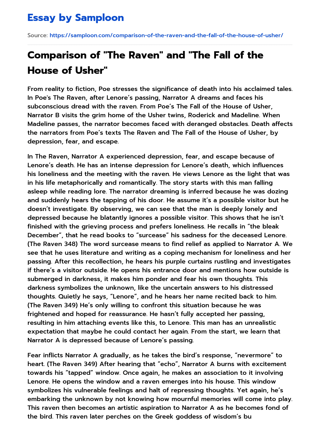 Comparison of “The Raven” and “The Fall of the House of Usher” essay
