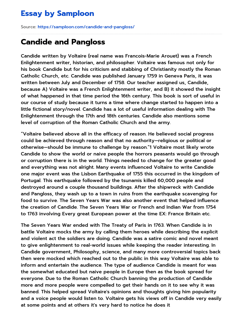 Candide and Pangloss essay