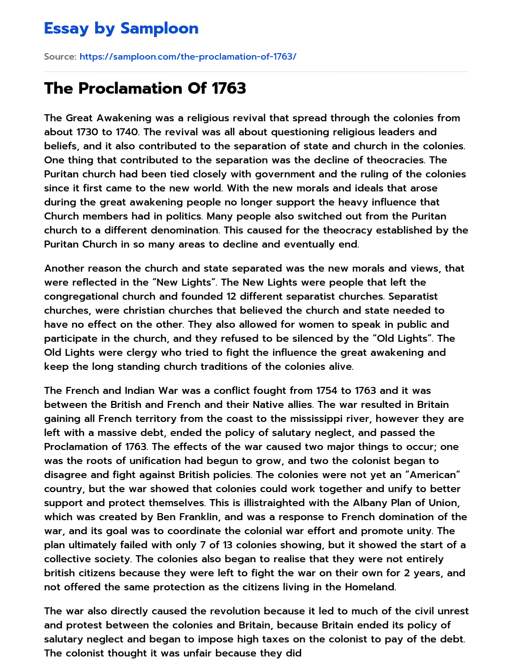 The Proclamation Of 1763 essay