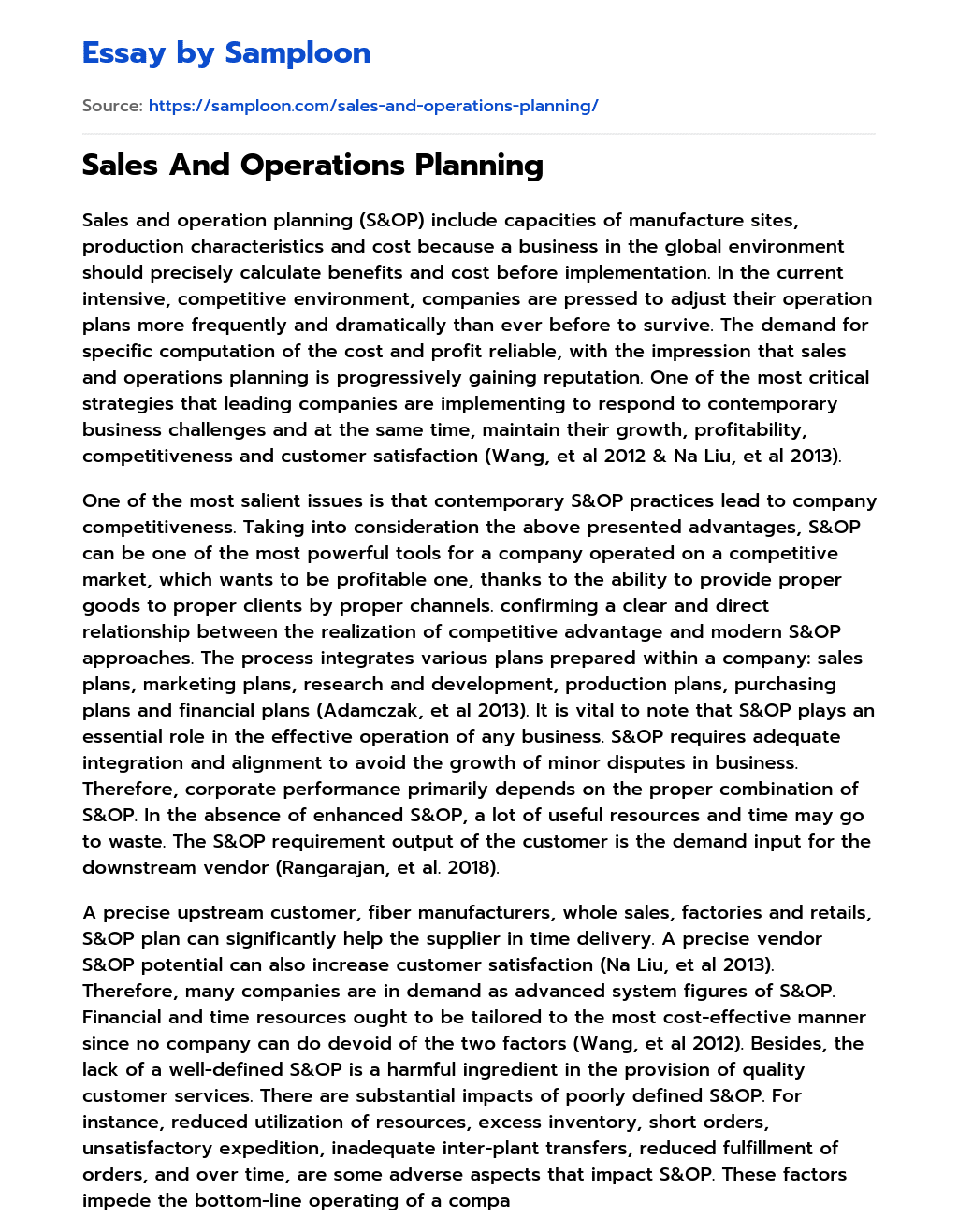 Sales And Operations Planning essay
