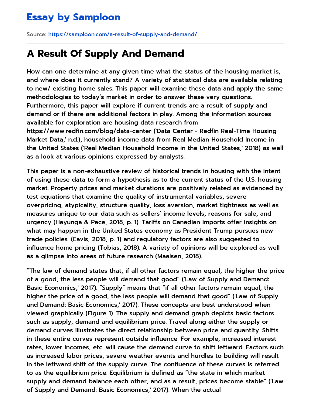 A Result Of Supply And Demand essay