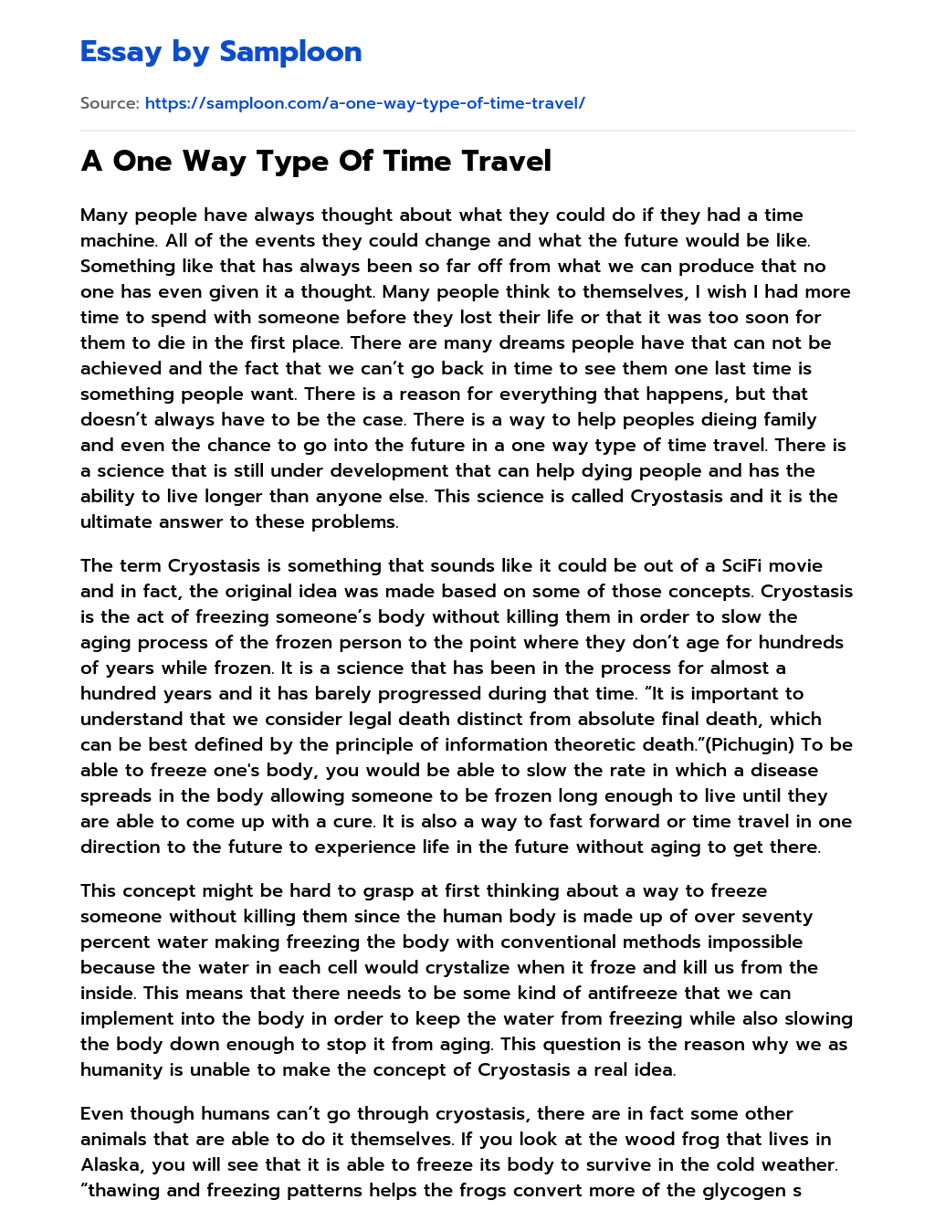 A One Way Type Of Time Travel essay