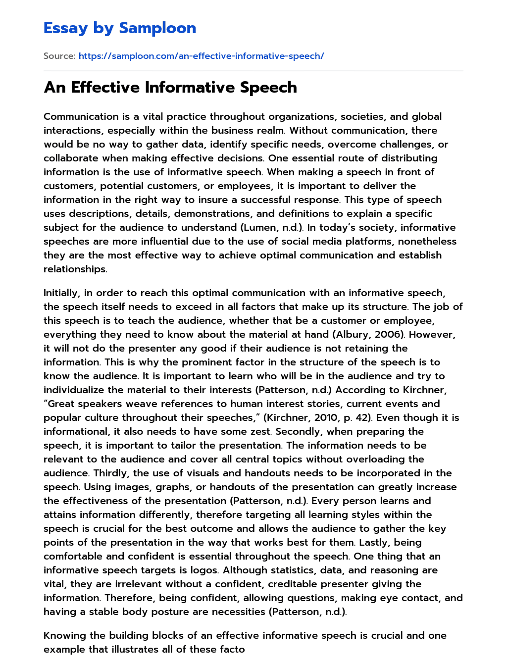 An Effective Informative Speech Informative Essay essay
