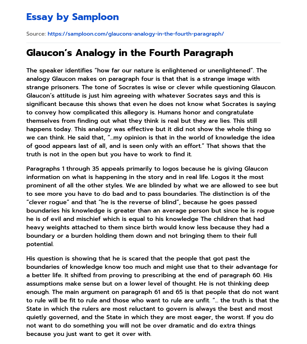 Glaucon’s Analogy in the Fourth Paragraph essay