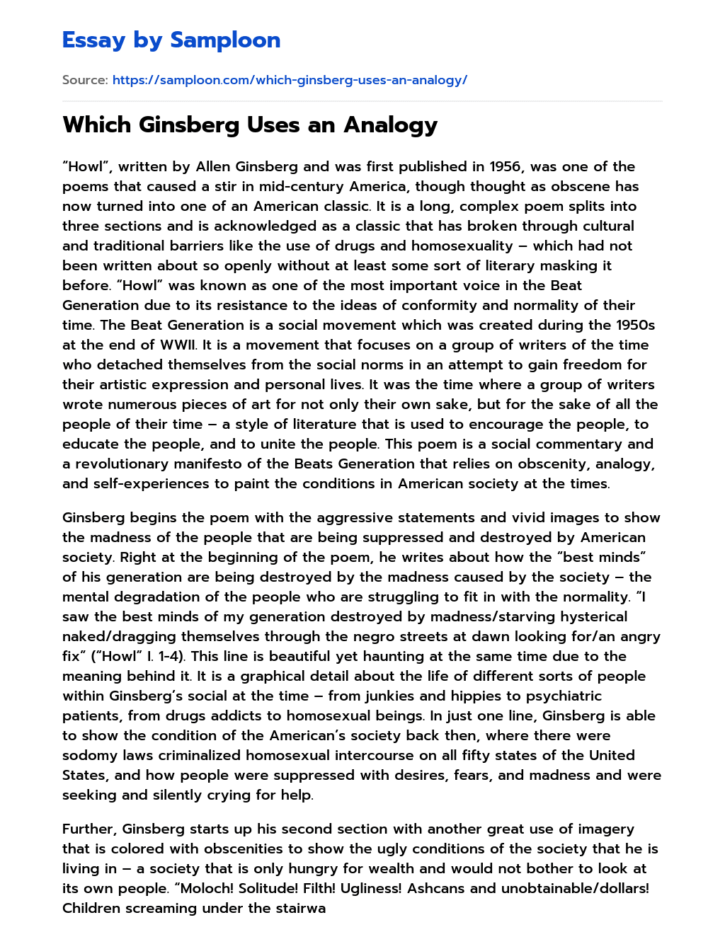 Which Ginsberg Uses an Analogy essay