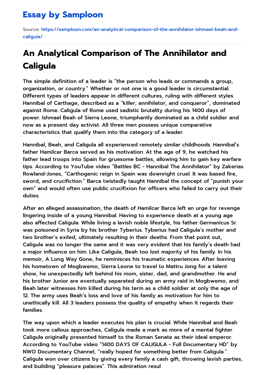An Analytical Comparison of The Annihilator and Caligula  essay