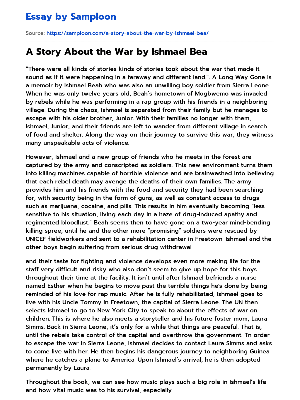 A Story About the War by Ishmael Bea essay