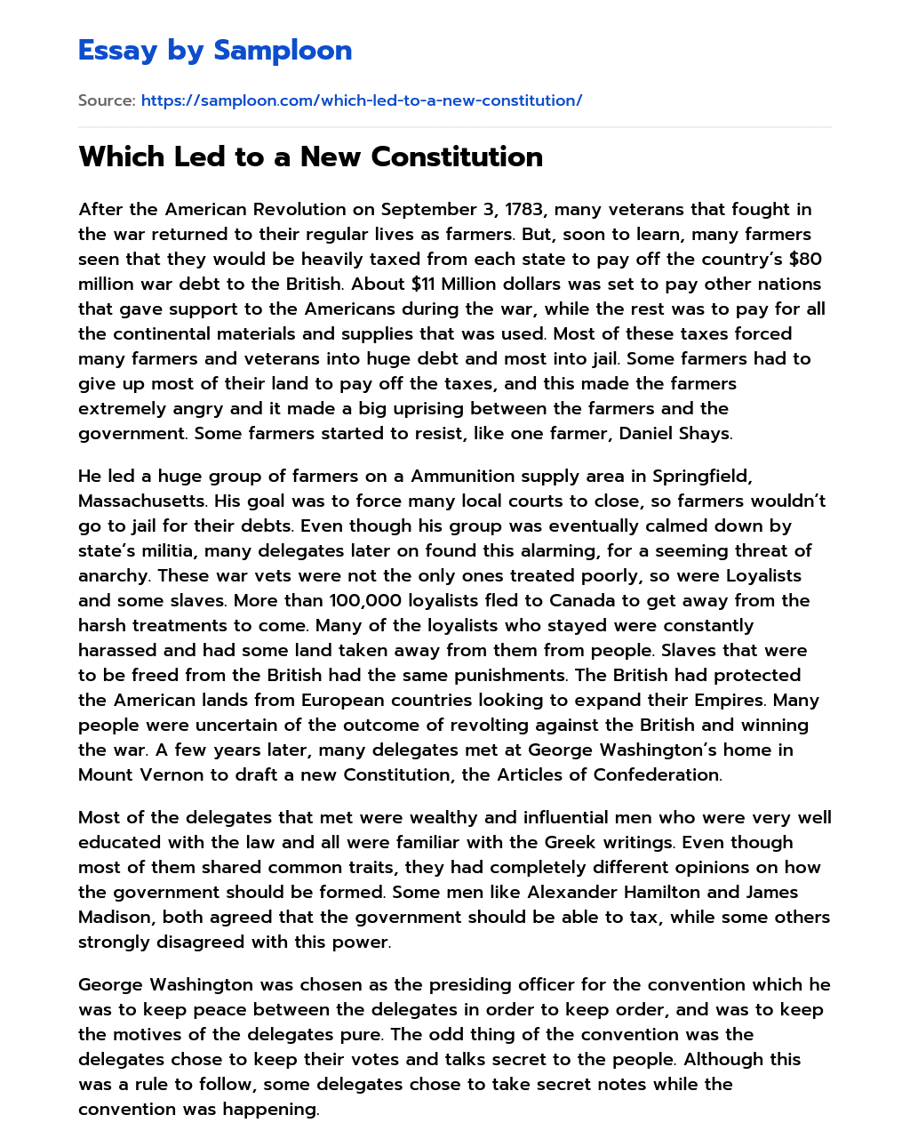 Which Led to a New Constitution essay