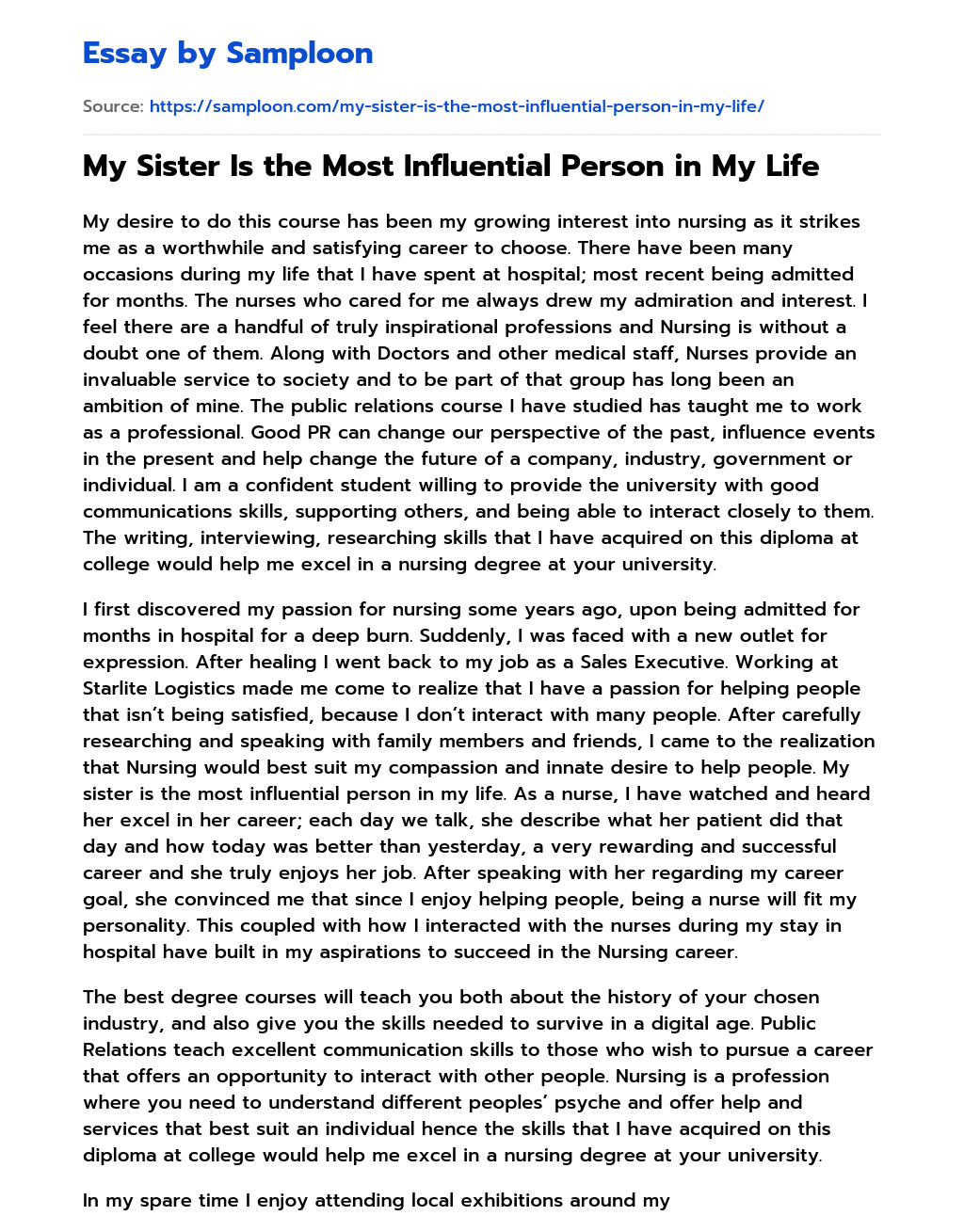 My Sister Is the Most Influential Person in My Life essay