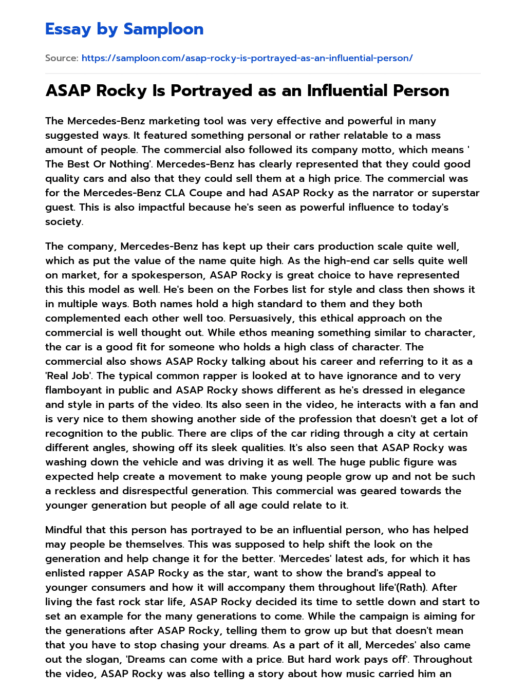 ASAP Rocky Is Portrayed as an Influential Person essay