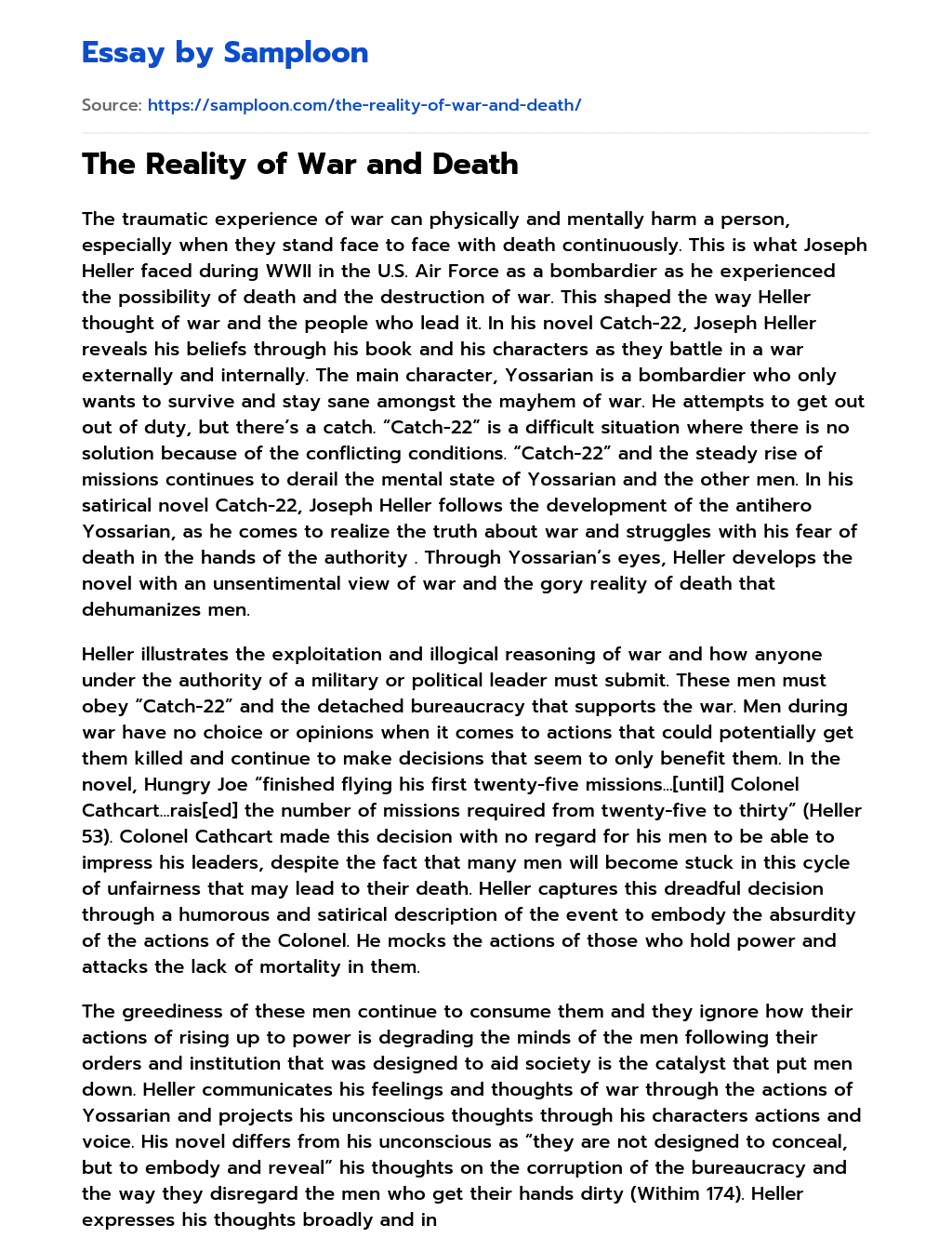 The Reality of War and Death essay