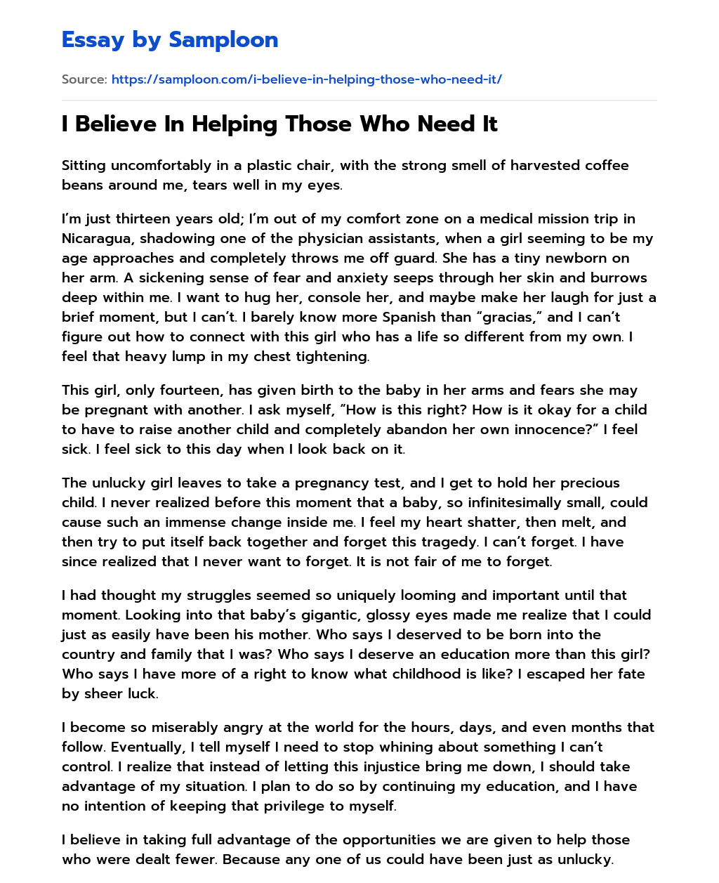 I Believe In Helping Those Who Need It essay