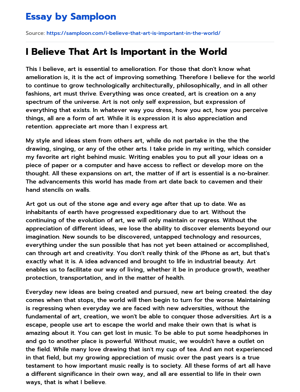I Believe That Art Is Important in the World essay