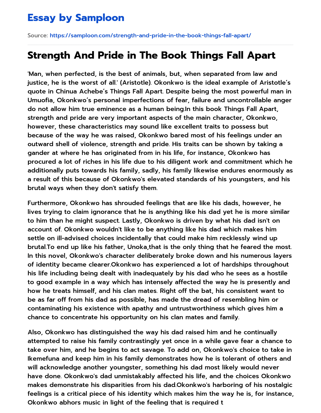 Strength And Pride in The Book Things Fall Apart essay