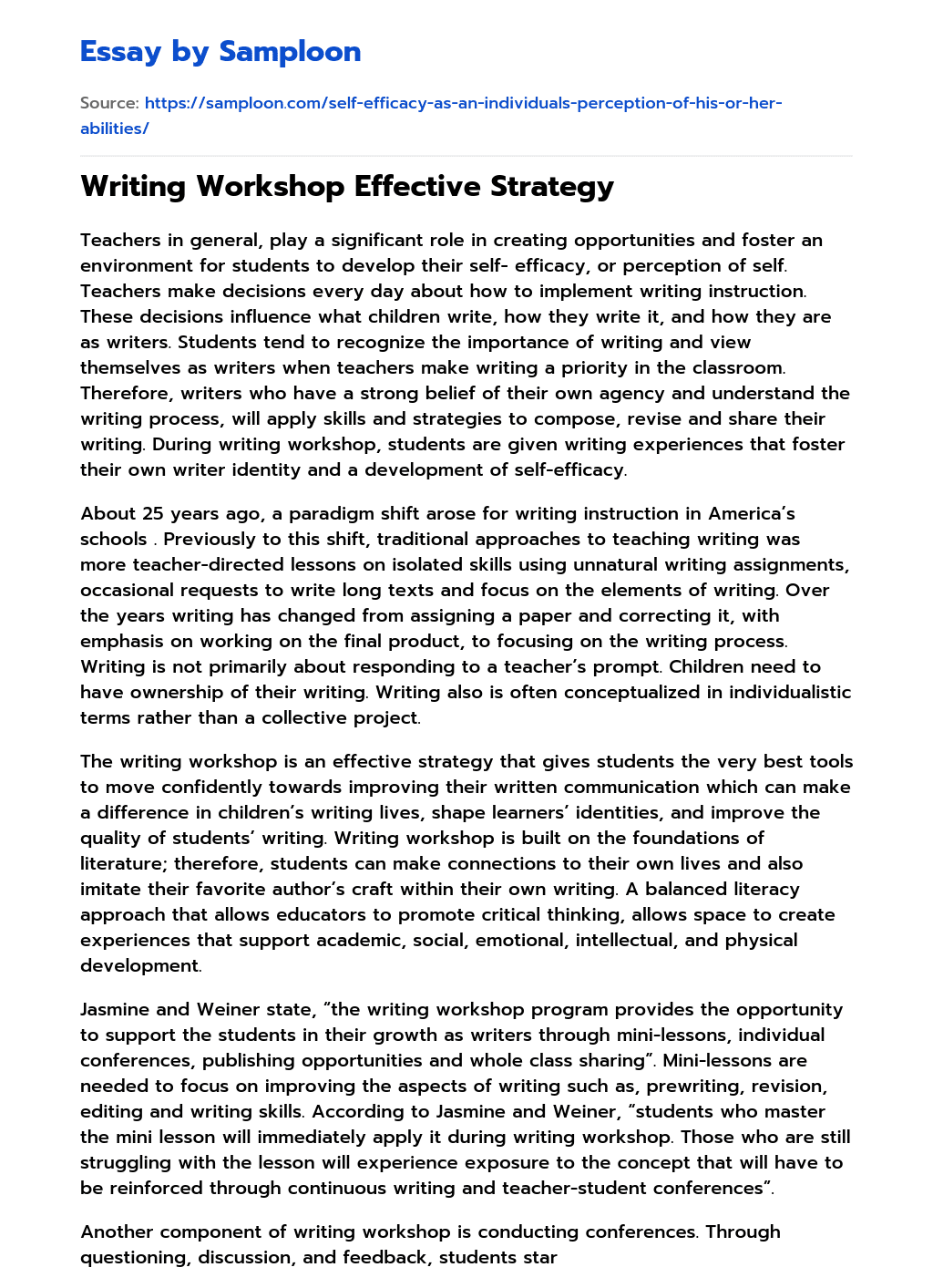 Writing Workshop Effective Strategy essay