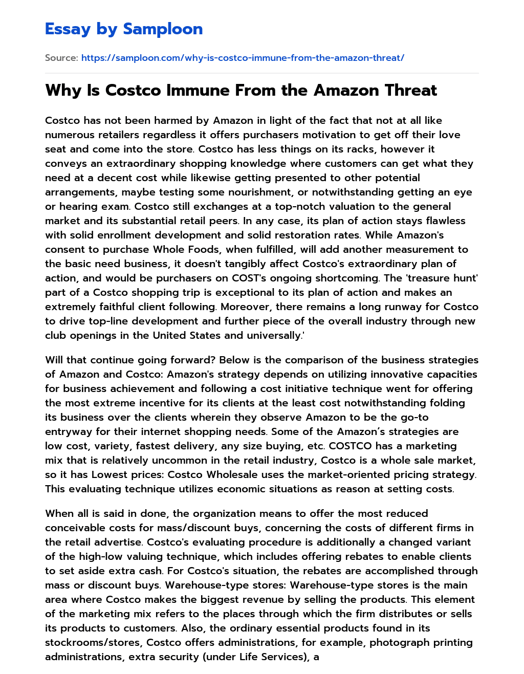 Why Is Costco Immune From the Amazon Threat essay