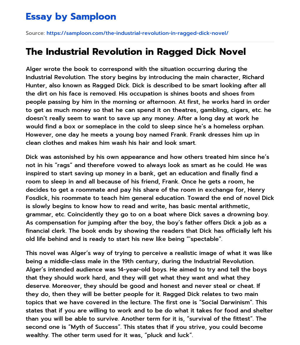 The Industrial Revolution in Ragged Dick Novel essay