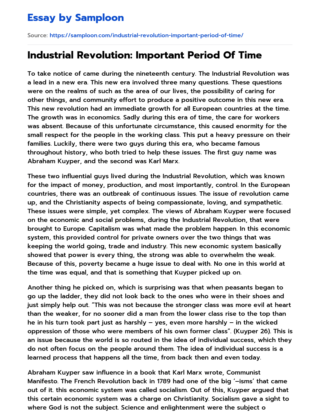 Industrial Revolution: Important Period Of Time essay