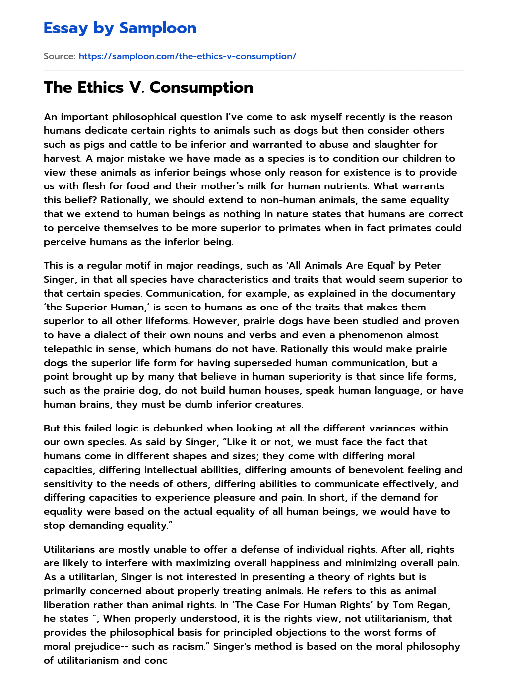 The Ethics V. Consumption  essay