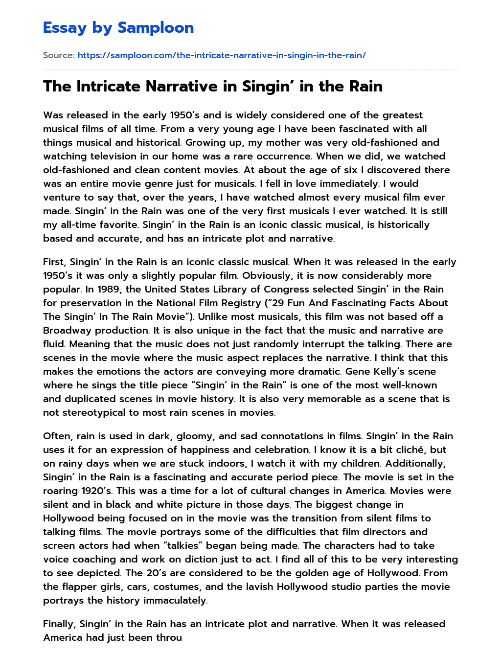 The Intricate Narrative in Singin’ in the Rain essay