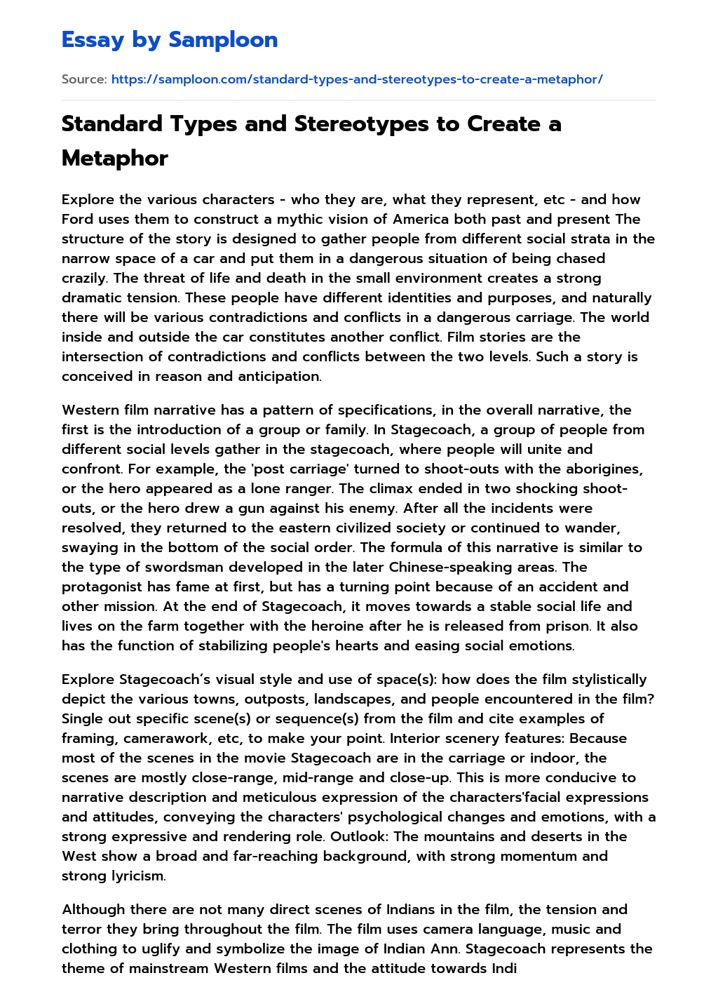 Standard Types and Stereotypes to Create a Metaphor essay