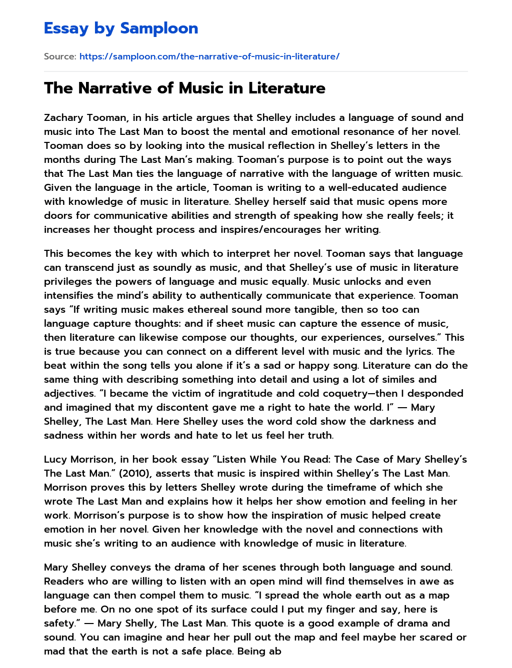 The Narrative of Music in Literature essay