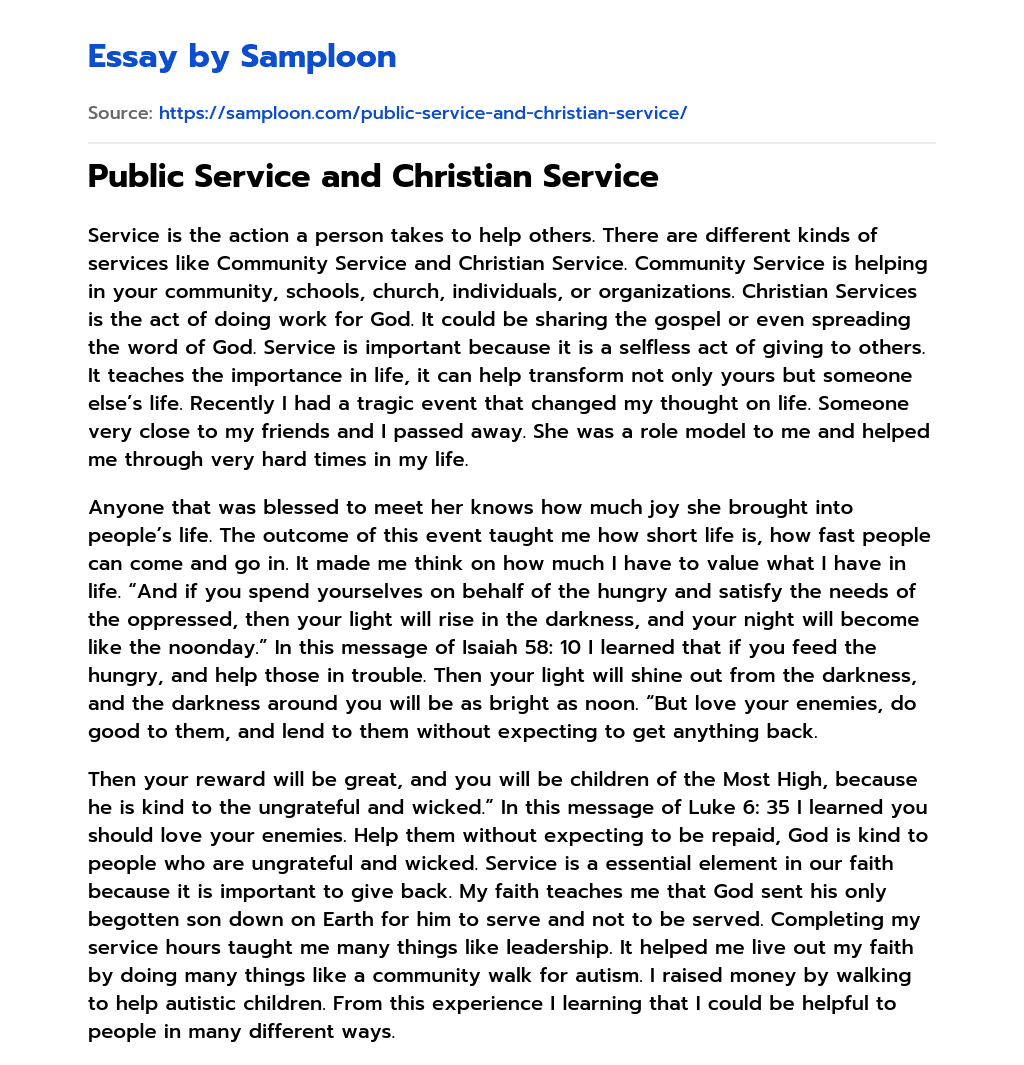 Public Service and Christian Service essay