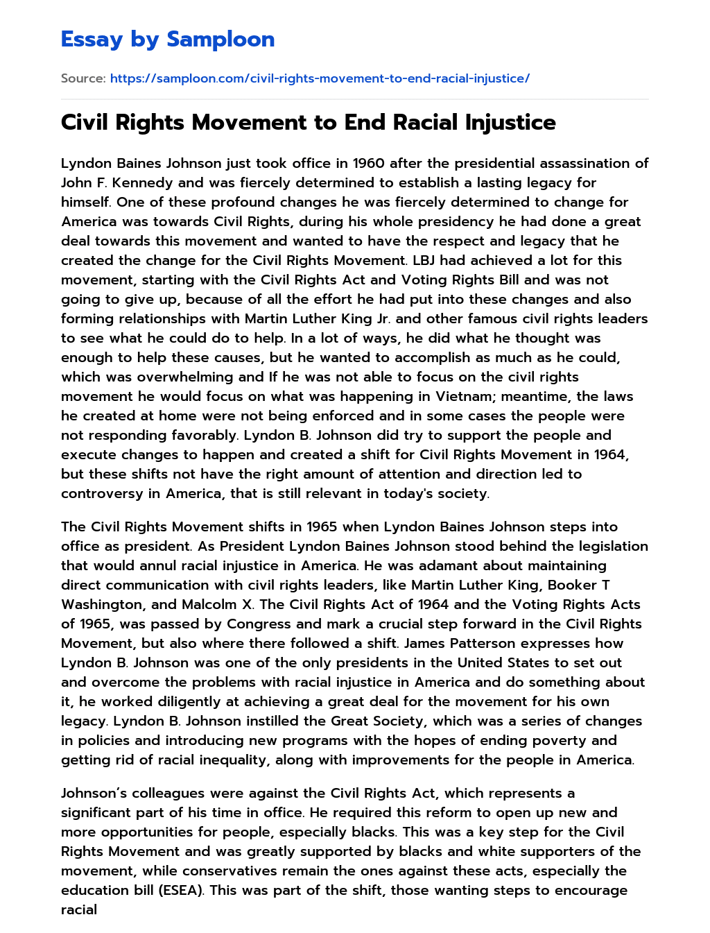 Civil Rights Movement to End Racial Injustice essay