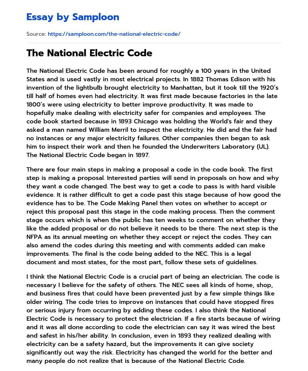 The National Electric Code essay