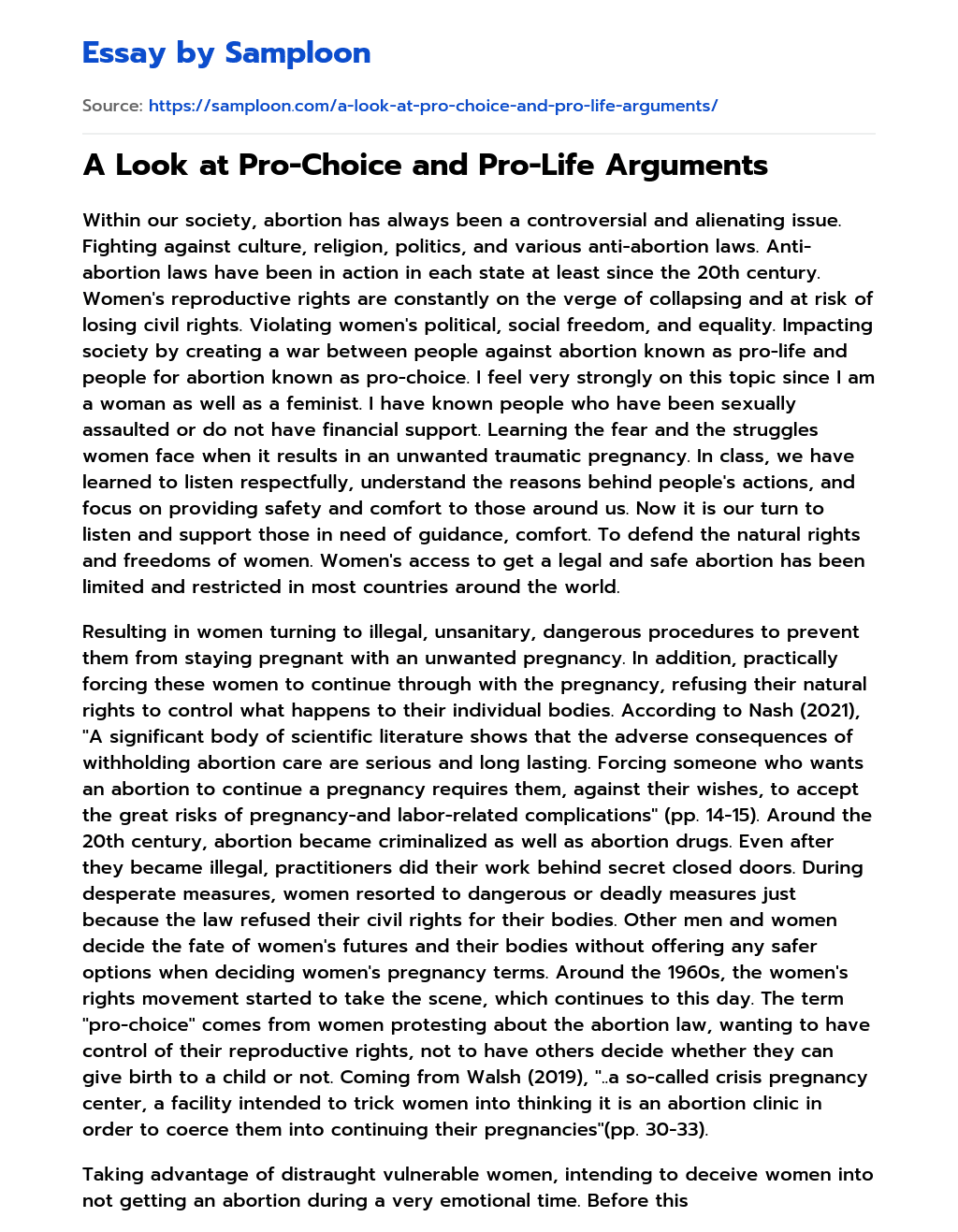 A Look at Pro-Choice and Pro-Life Arguments essay