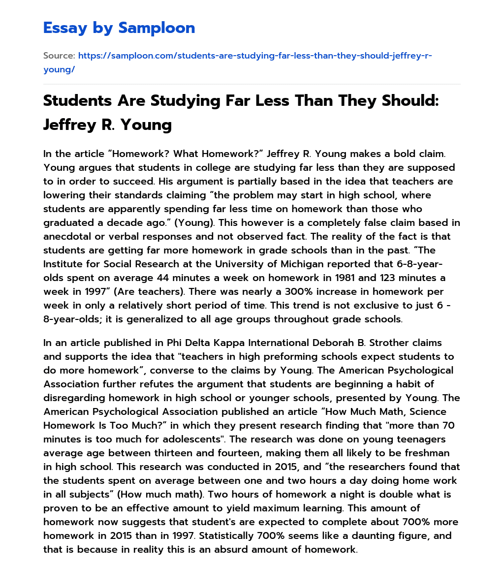Students Are Studying Far Less Than They Should: Jeffrey R. Young essay