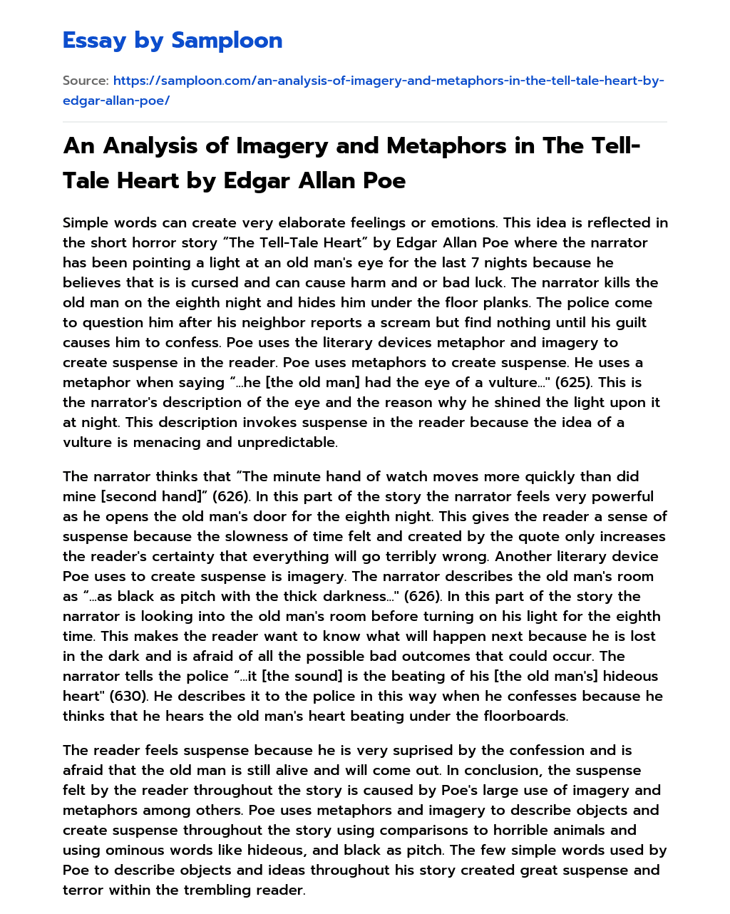 An Analysis of Imagery and Metaphors in The Tell-Tale Heart by Edgar Allan Poe essay