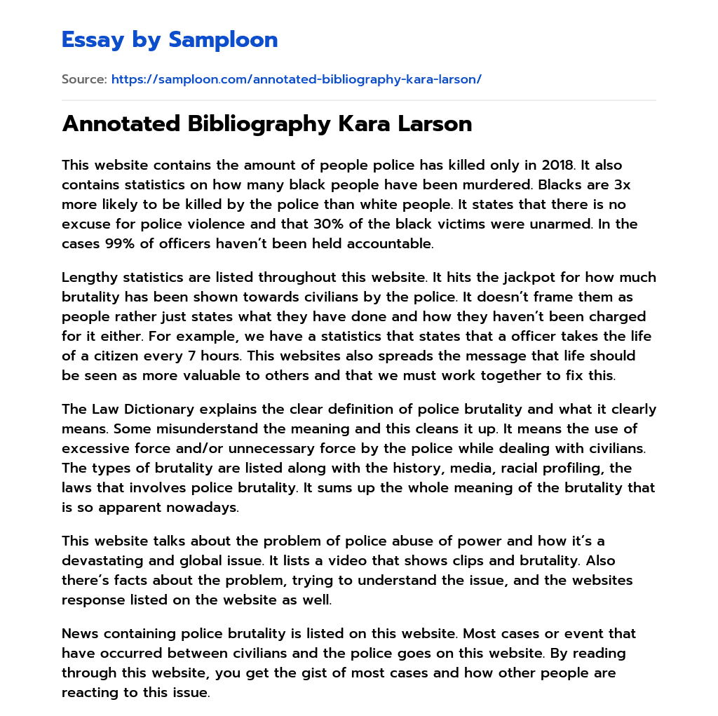 Annotated Bibliography Kara Larson essay