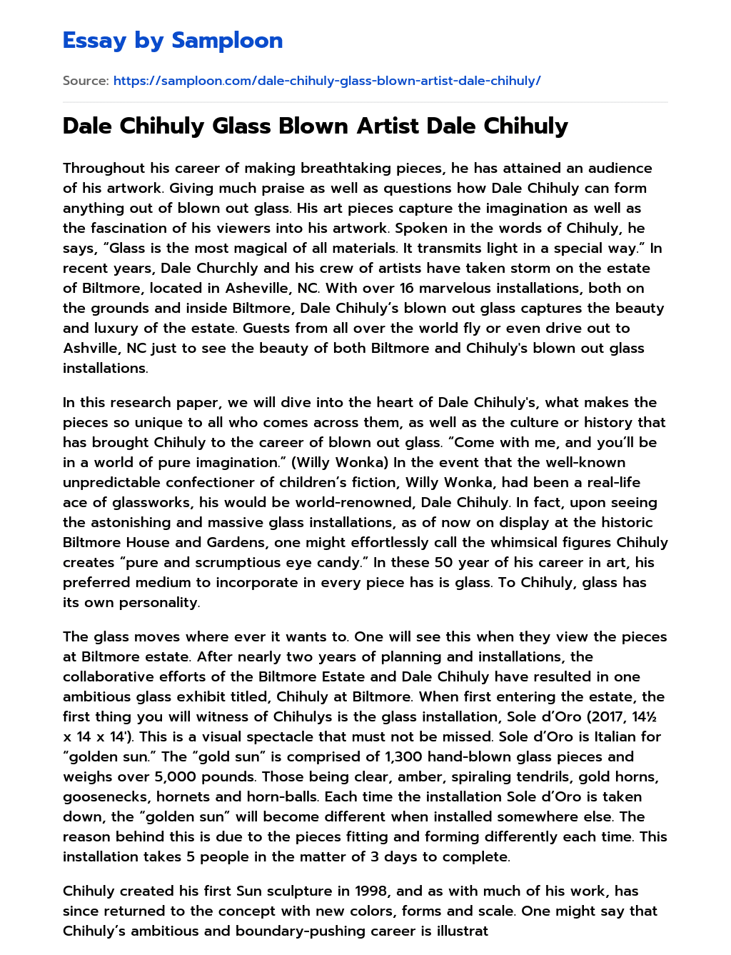 Dale Chihuly Glass Blown Artist Dale Chihuly essay