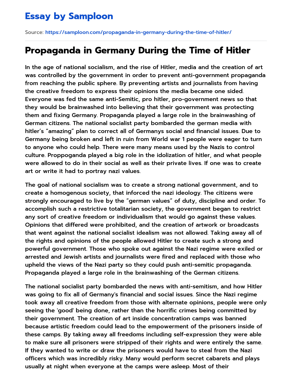 Propaganda in Germany During the Time of Hitler essay