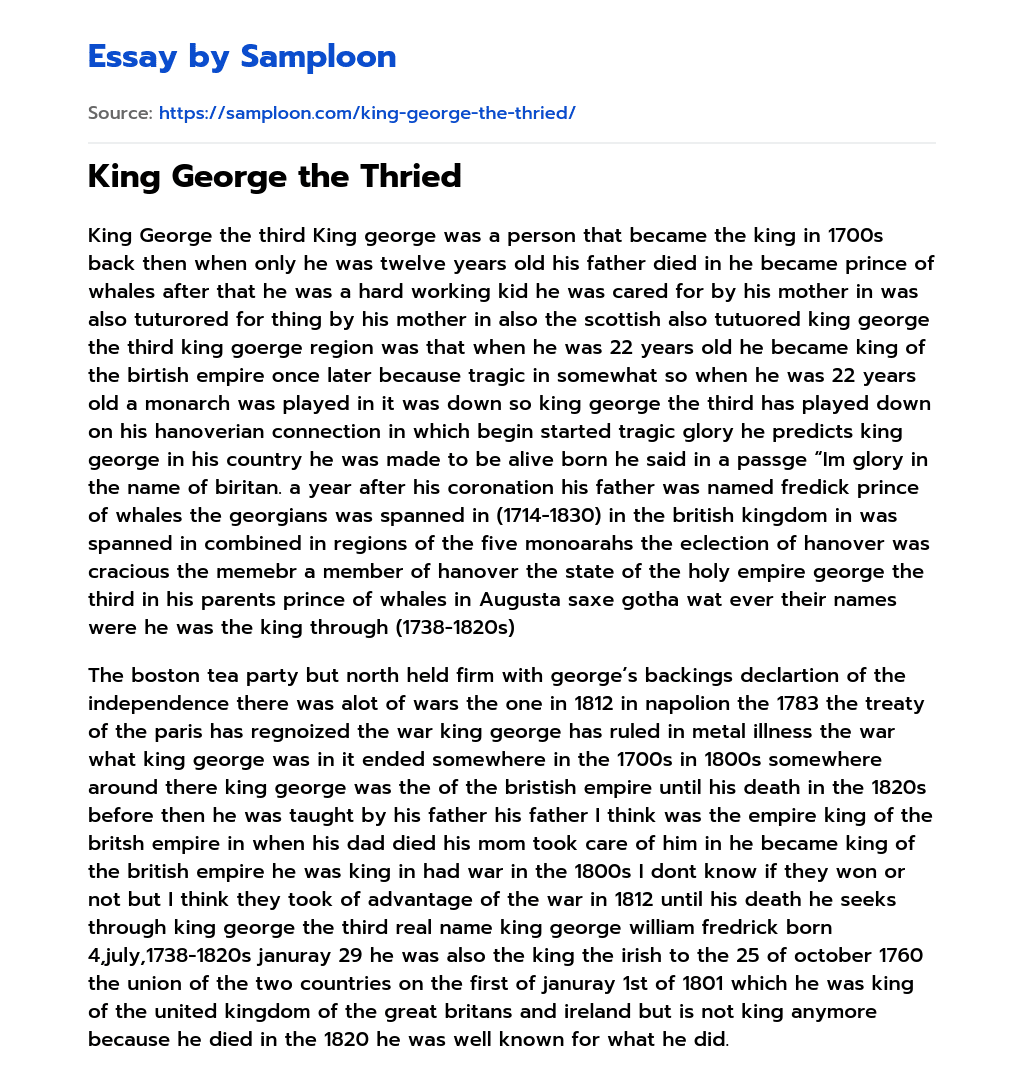 King George the Thried essay