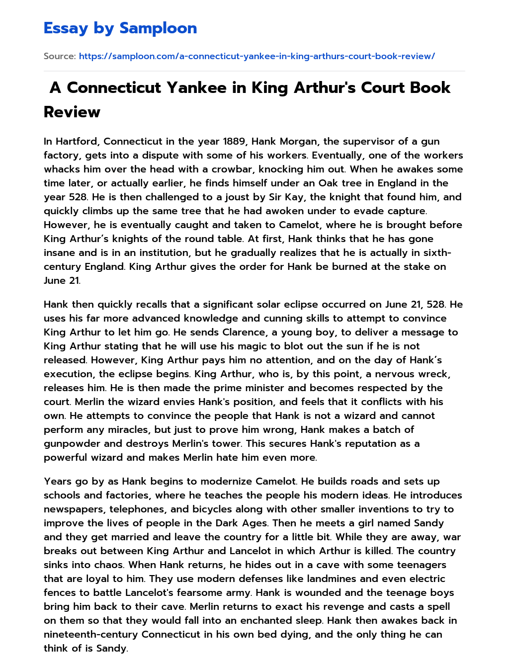  A Connecticut Yankee in King Arthur’s Court Book Review essay