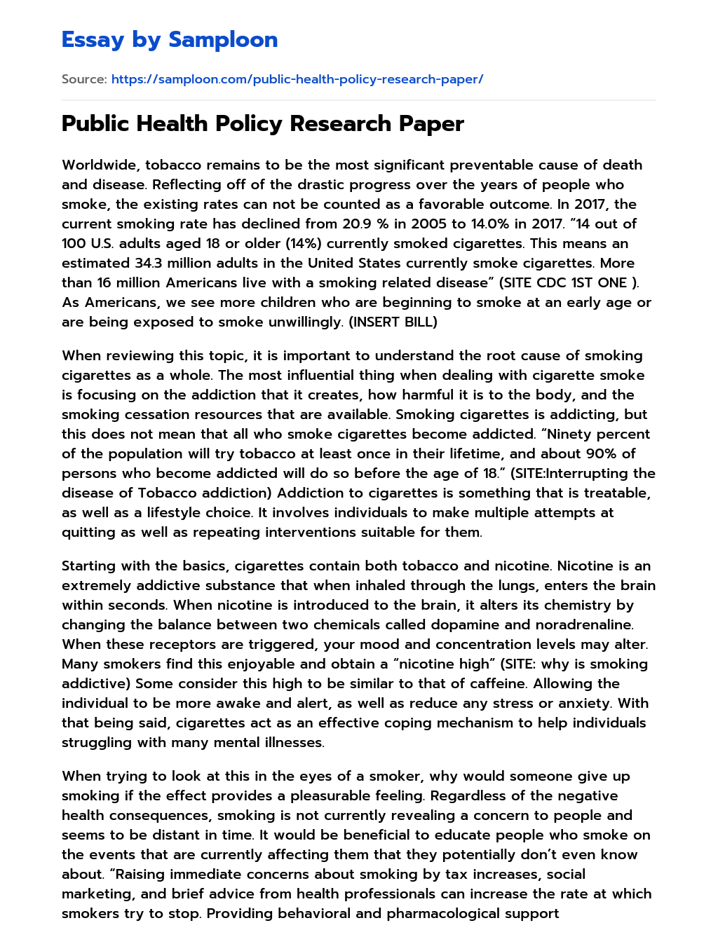 Public Health Policy Research Paper essay