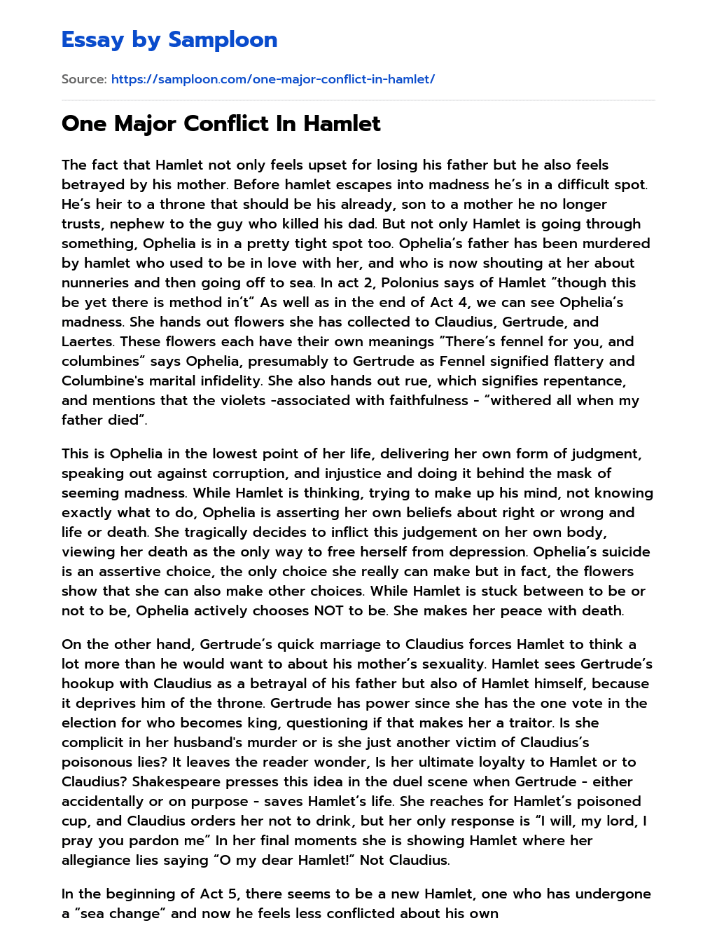 One Major Conflict In Hamlet essay