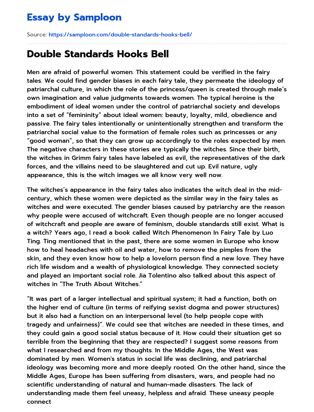 Double Standards Hooks Bell essay