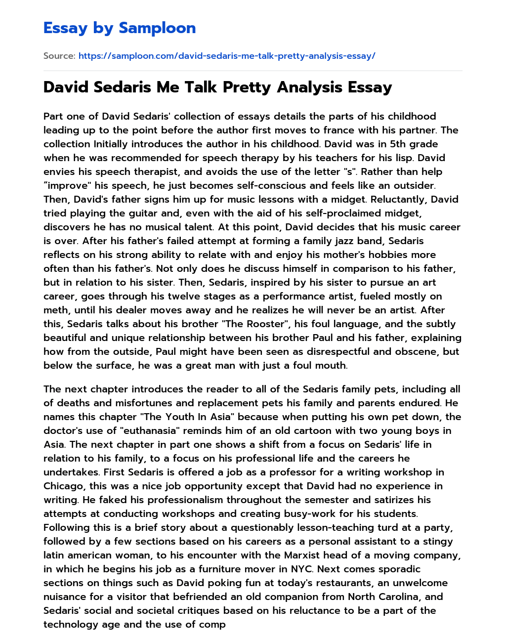 David Sedaris Me Talk Pretty Analysis Essay essay