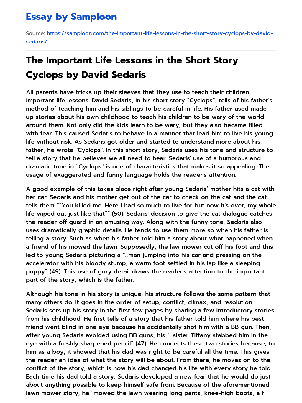 The Important Life Lessons in the Short Story Cyclops by David Sedaris essay