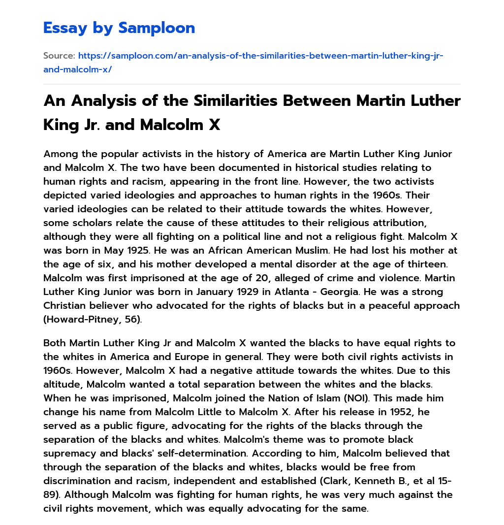 An Analysis of the Similarities Between Martin Luther King Jr. and Malcolm X essay