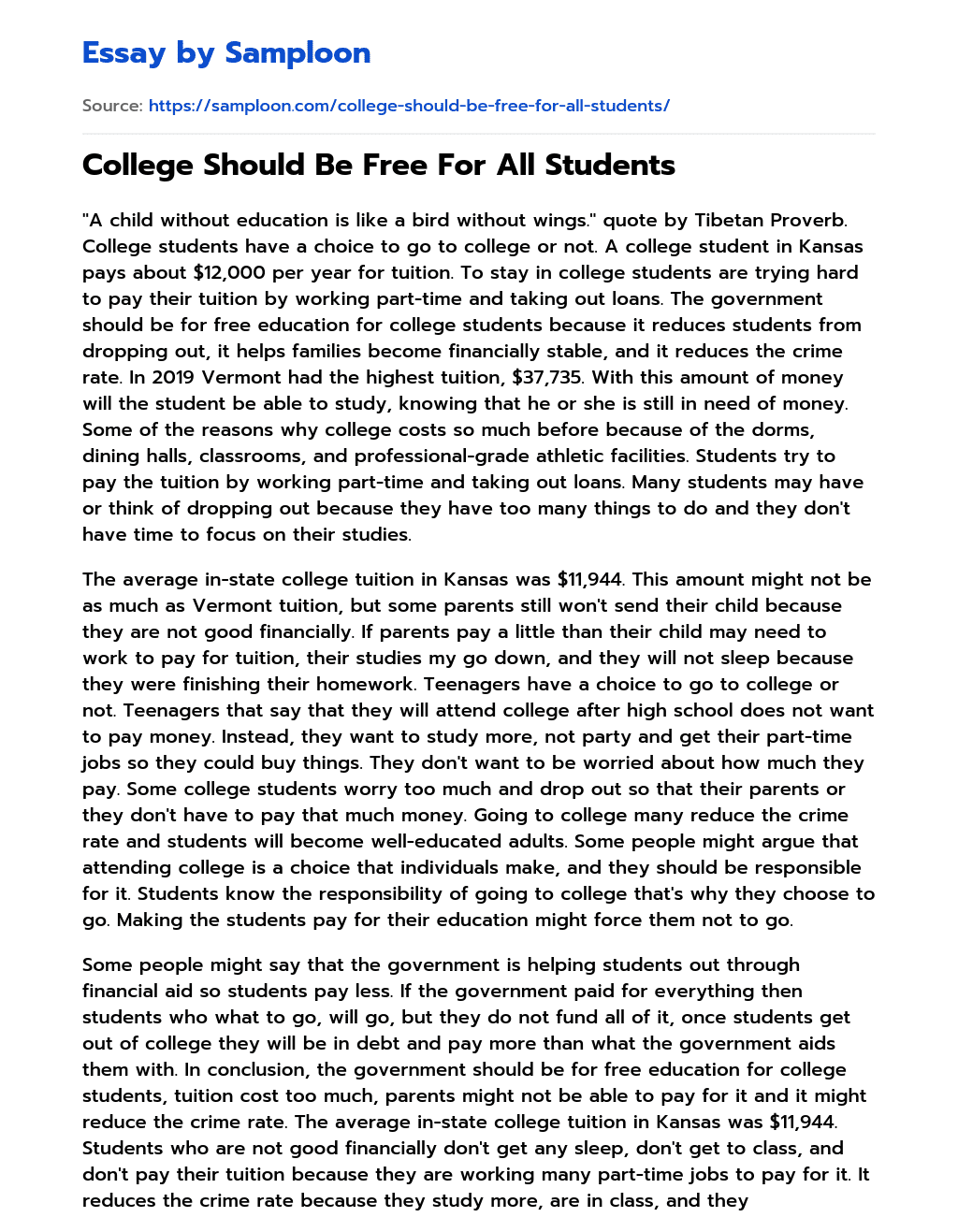 College Should Be Free For All Students essay