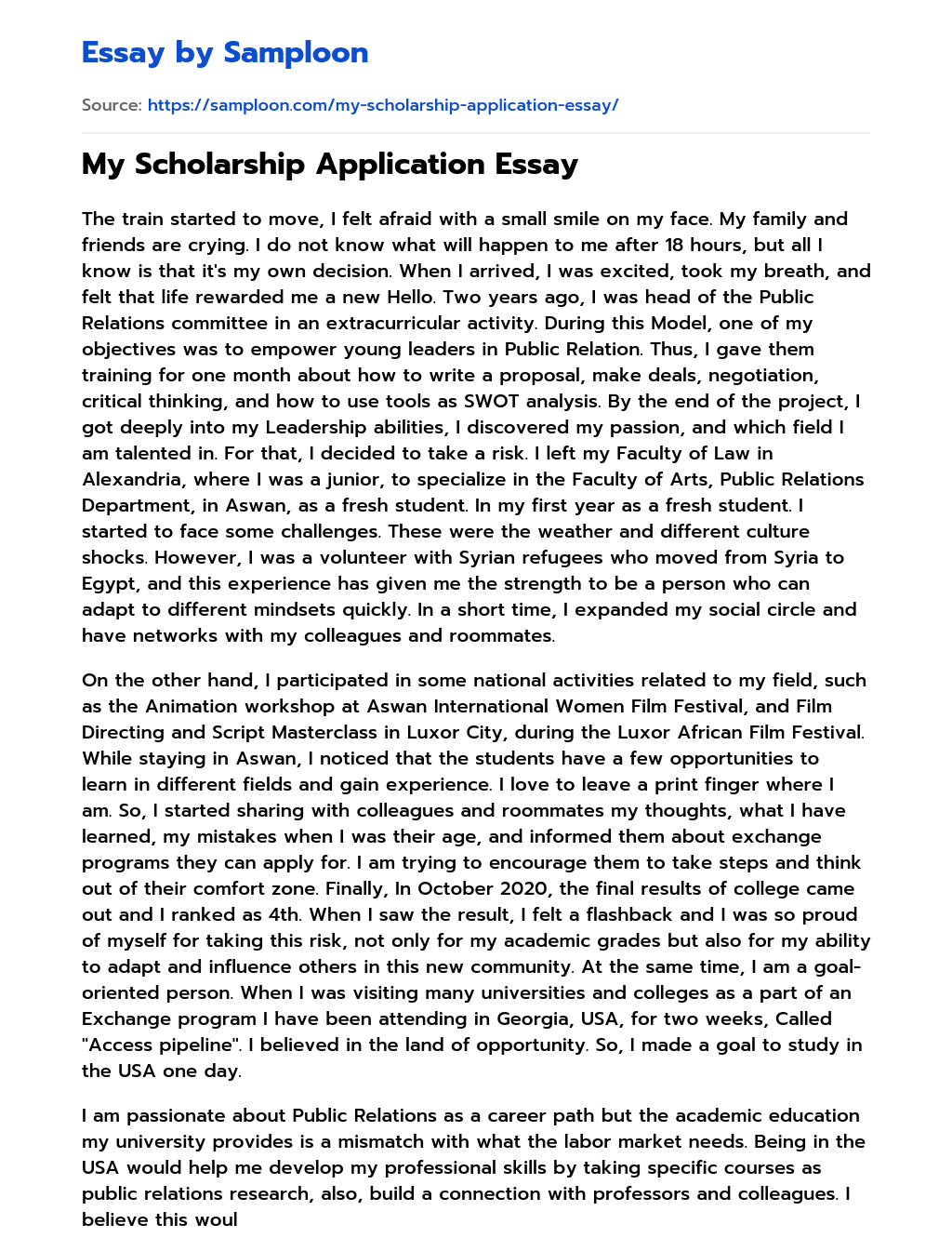 My Scholarship Application Essay essay
