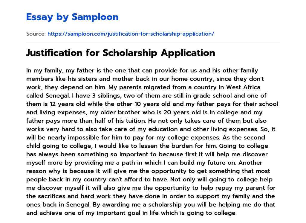 Justification for Scholarship Application essay