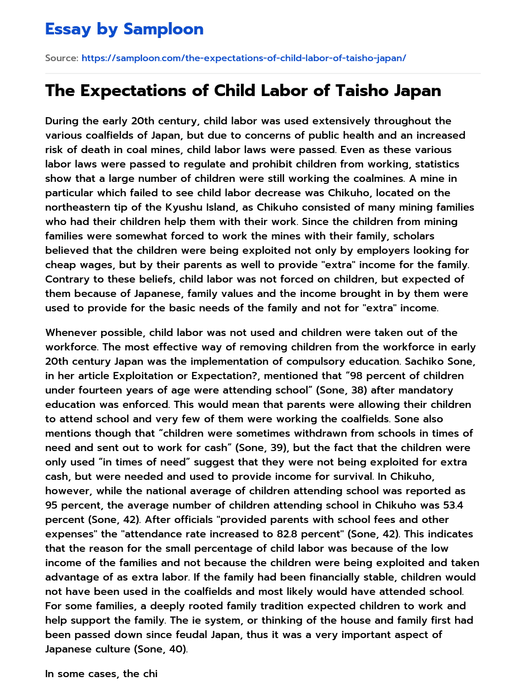 The Expectations of Child Labor of Taisho Japan essay