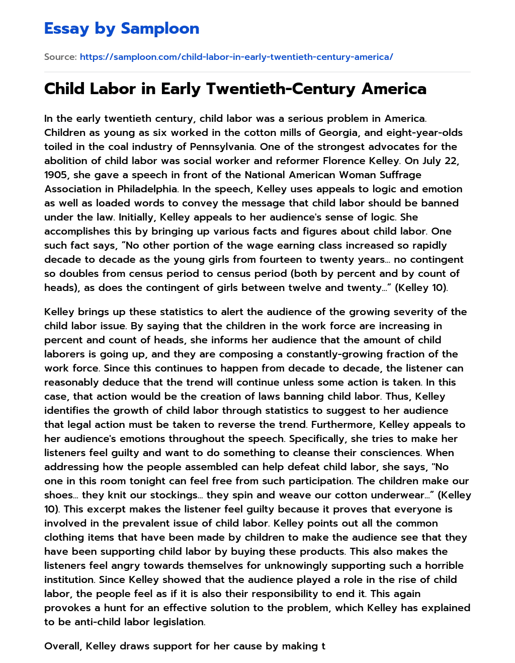 Child Labor in Early Twentieth-Century America essay